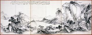 田能村直入「山水図」(左隻)1891年