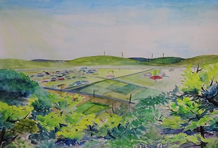 絵画：神社から見る私の町