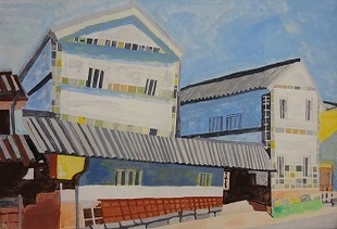絵画：美観地区の建物