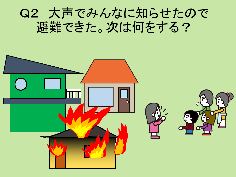 Q2　大声でみんなに知らせたので避難できた。次は何をする？