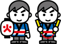 イラスト：イメージキャラクター　消太　ちょうちんと拍子木を持つポーズ