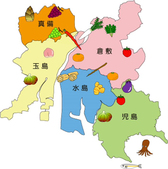 地図と主な地場産物