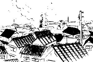 イラスト：密集した木造家屋で危険な街3