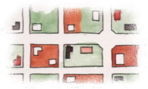 イラスト：町界・町名と地番の整理（組合施行）