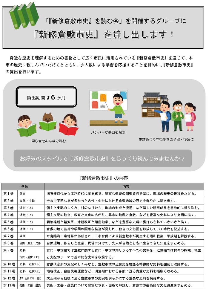 新修倉敷市史の貸出についてのチラシ画像