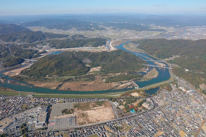 高梁川改修場所の航空写真