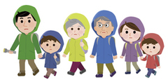 家族で避難中のイラスト