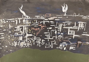 絵画：水島コンビナートの夜景