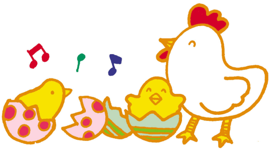 イラスト:歌うにわとりとひよこ