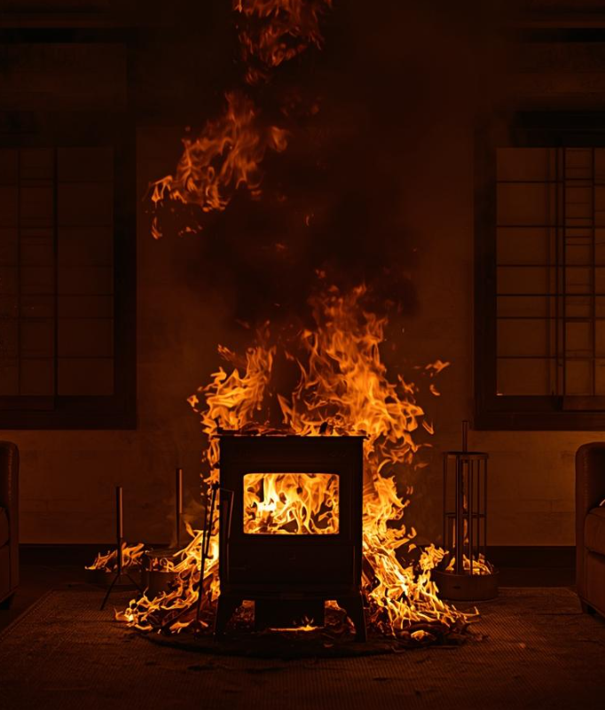 ストーブ燃えている