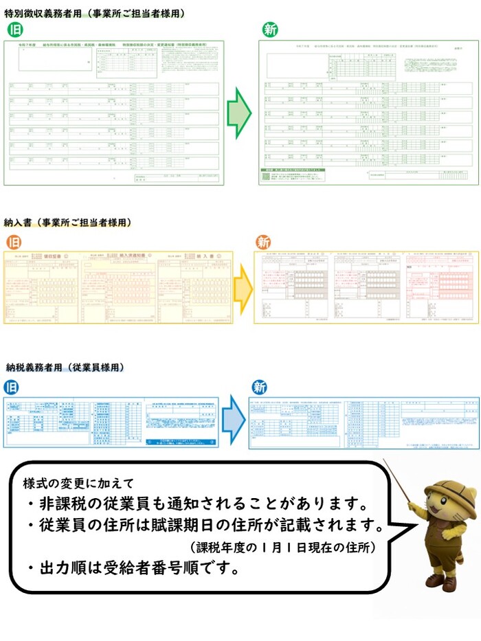 特別徴収関連通知書類の様式変更について