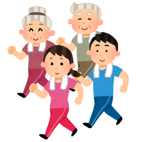 画像：グループウォーキングのイラスト（老若男女）