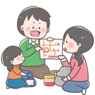 避難先を話し合う様子のイラスト