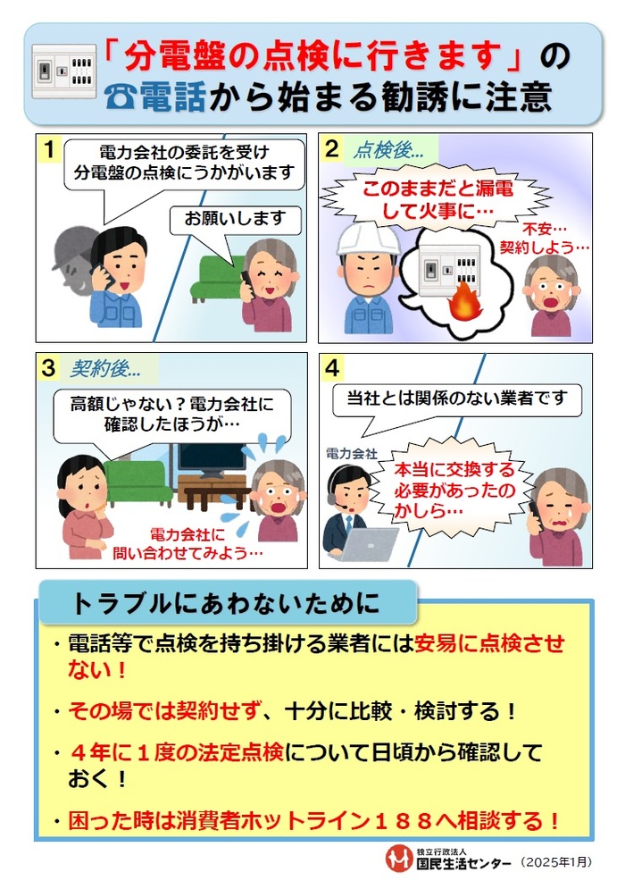 分電盤点検に行きますの電話から始まる勧誘に注意