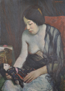 寺松国太郎「人形を持つ女性像」1916年