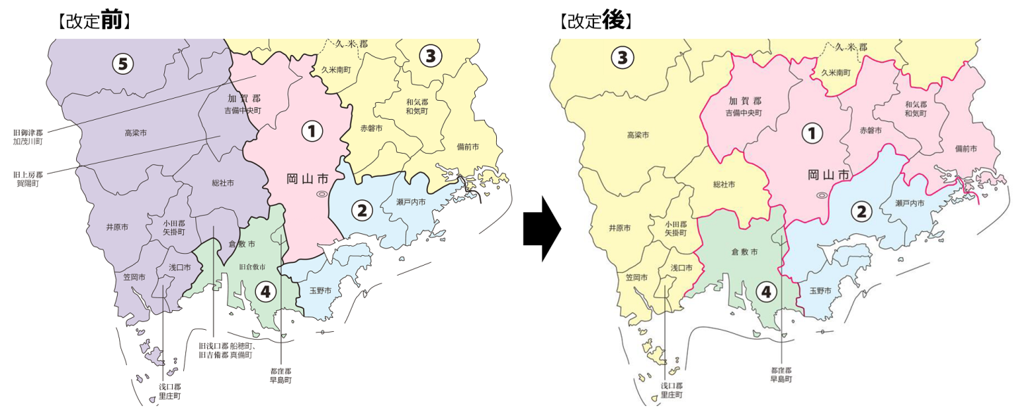 岡山県選挙区の区割り地図