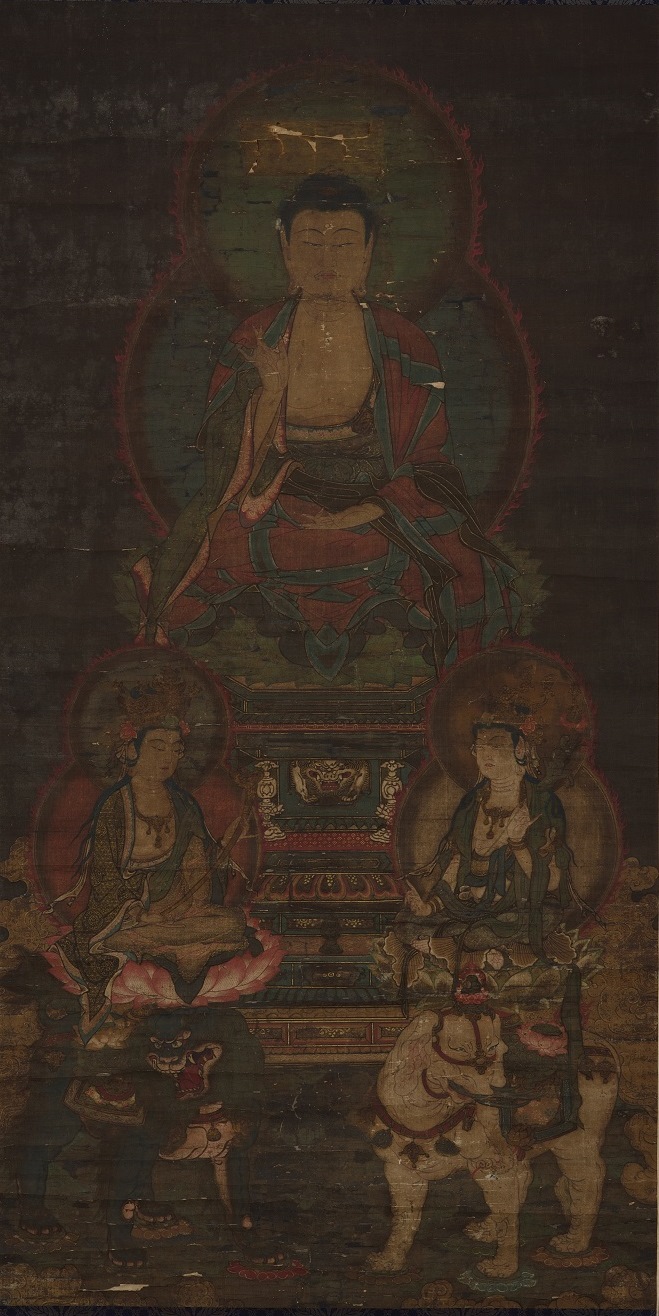 絹本著色釈迦三尊画像　撮影：田中秀和